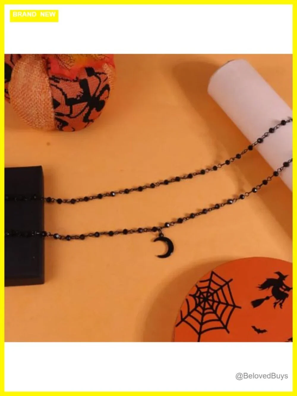 Gothic Crescent Moon Cross Pendant Necklace Beaded Choker